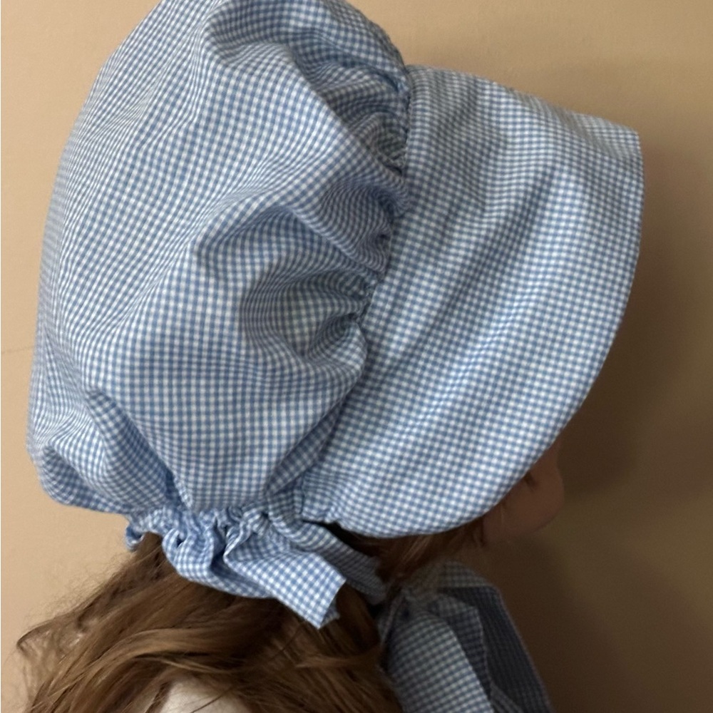 Prairie Bonnet Laura Ingles Costume Fun Cap Train Hat OS checkered blue western